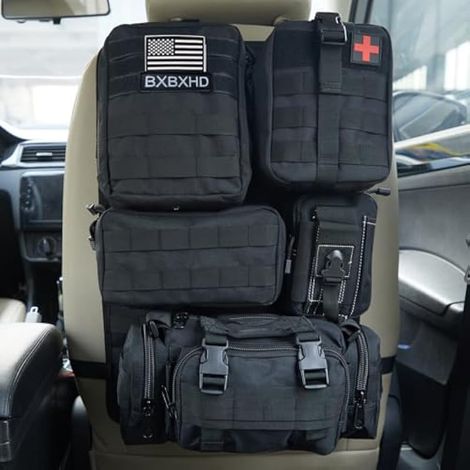 Sac de rangement tactique universel pour dossier de siège de voiture Molle avec 5 pochettes amovibles pour voiture, camion, Ford Jeep (noir) (1/5)