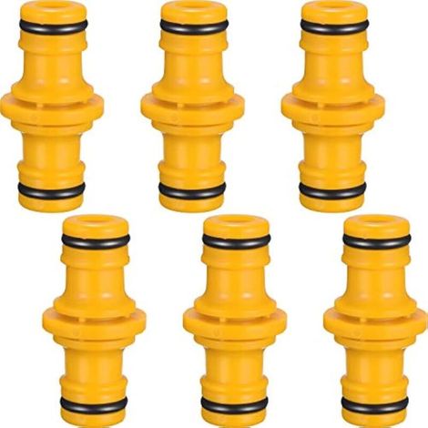6 Raccords de Tuyau Mâles Double Connexion pour Tubes de Jardin – Compatible avec Tuyaux Standard 13 mm et 19 mm – Jaune (1/5)