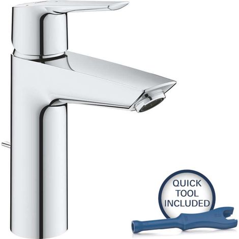 Grohe – Mitigeur monocommande lavabo taille M – Chromé – Levier métallique – Limiteur de débit ajustable – Conduit sans plomb – 23552002