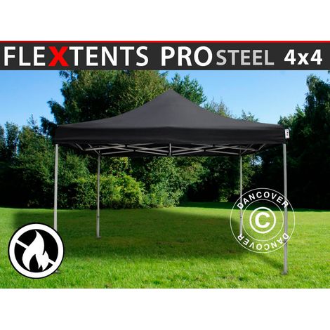 Pop up gazebo FleXtents PRO Steel 4x4 m Black, Flame retardant