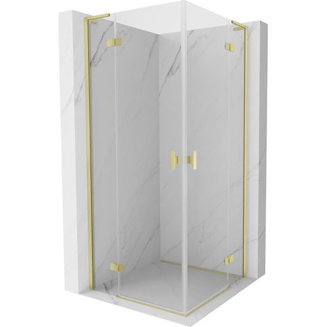 Mexen Mist-H L Duo Duschkabine, schwenkbar 70 x 70 cm, transparent, gebürstetes Gold - 8A5L-070L-070P-55-00