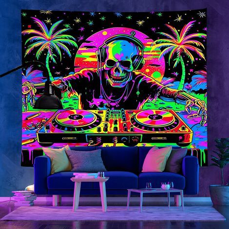 Tapisserie fluorescente UV de style tendance, décoration murale, tapisserie d'Halloween, 73 x 95 cm