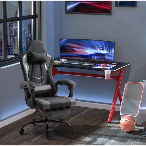 Sedia da ufficio gaming regolabile con poggiatesta, cuscino lombare e poggiapiedi nero HAVRYA (1/5)