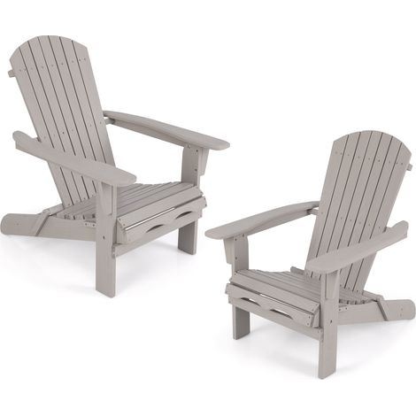 Lot de 2 Chaise de Jardin Adirondack en Bois, Fuateuil de Jardin à Lattes Pliable avec Accoudoirs, Dossier Haut, Charge 160 KG Gris