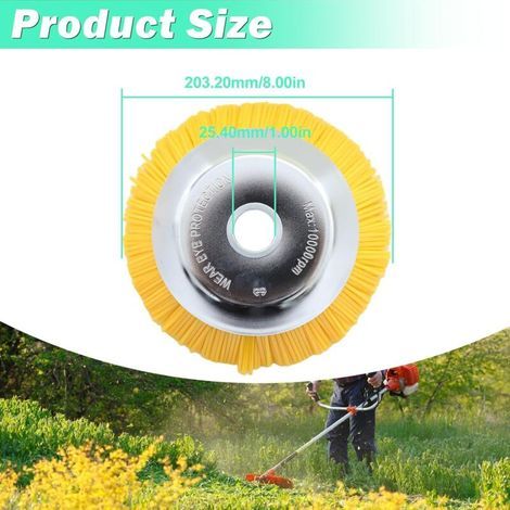 Tête de Brosse en Nylon pour Débroussailleuse, 200 mm x 25,4 mm, Kit de Brosse de Désherbage Ronde Universel Facile à Installer et Désherbage Efficace (1/3)