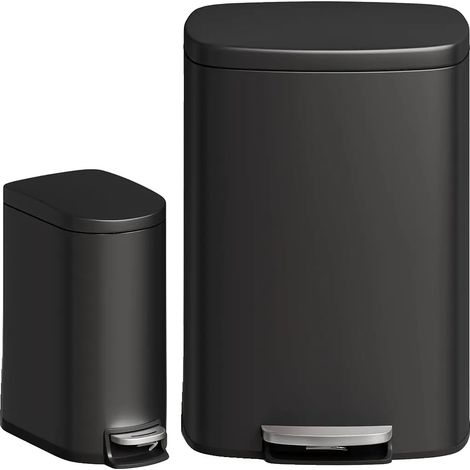 Ensemble de poubelles, bac de cuisine de 50L, bac de salle de bain de 10L, noir (1/2)