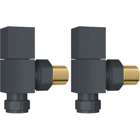 Modern Square Angled Radiator Valves Heated Towel Rail Rad Pair Anthracite 15mm (1/3)