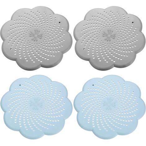royaluxe-4 Pcs Tamis d'Écoulement en Silicone Universels, Protection de Drain de Silicone,Attrape Cheveux Douche et Filtre Cheveux Baignoire,pour Évier, Cuisine et Douche - 2 Gris&2 Bleus (1/5)