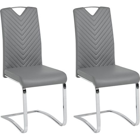 2 Chaises de Salle à Manger ou Réunion Porte à Faux en Cuir PU Gris et Piétement Argent Chromé Idéales pour Cuisine ou Salon Moderne Rétro Beliani (1/5)