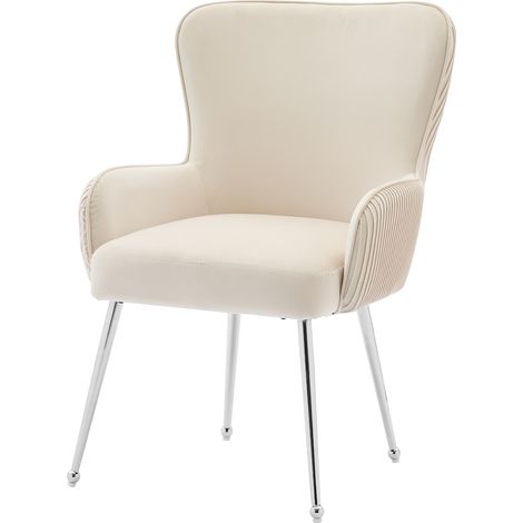 Set de 2 sillas de comedor de terciopelo beige con reposabrazos y patas de metal plata MODENUIT (1/5)