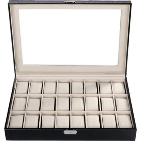 Coffret à montres 24 pièces, étui en bois et cuir PU avec serrure, vitrine, boîte de rangement (1/5)