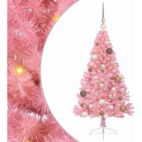 Künstlicher vorbeleuchteter Weihnachtsbaum Rosa 120 cm PVC vidaXL