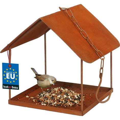 KOTARBAU® Mangeoire Oiseaux Extérieur à Suspendre - Métal - 18x18x20,5 cm - Effet Rouille - Mangeoires pour Oiseaux Sauvages - avec Chaîne et Crochet - Résistante aux Intempéries - Décoration Jardin (1/5)