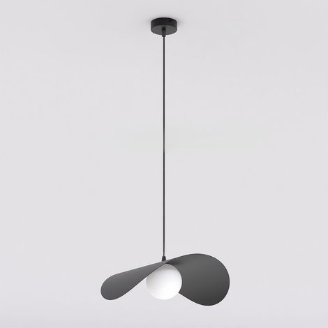 Lampada a sospensione Ritual con diffusore sferico in vetro e struttura nera (1/5)