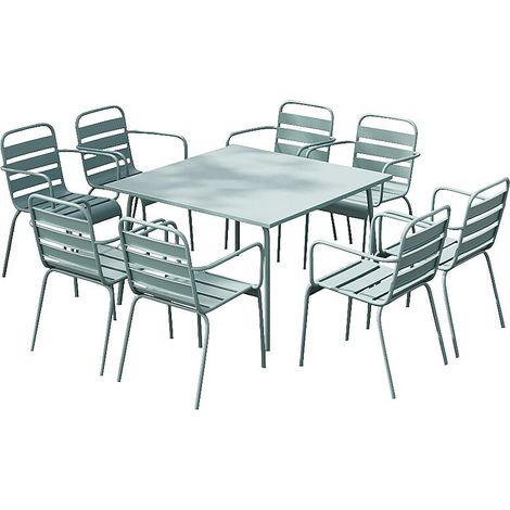 Sala da pranzo da giardino un tavolo L.120cm e 8 poltrone imp. in Metallo Verde acqua - MIRMANDE di MYLIA