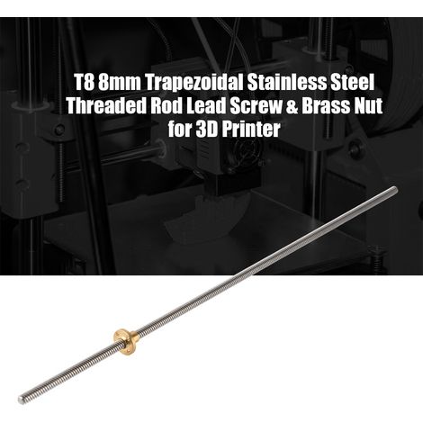 Vis-mère trapézoïdale T8 8 mm en acier inoxydable avec écrou en laiton pour imprimante 3D 500 mm
