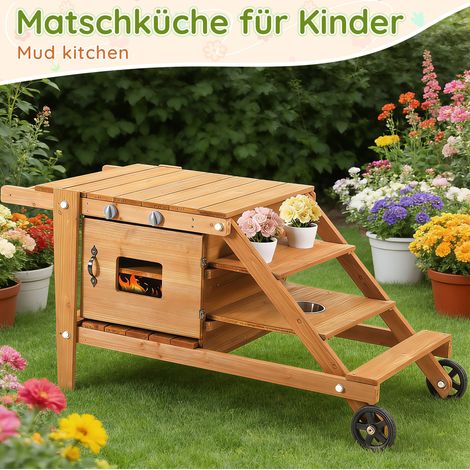 Cuisine extérieure enfant à roulettes en bois naturel HAVRYA (1/5)