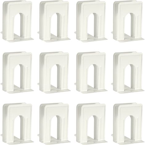 Set mit 12 Buchstützen aus Metall für Regale, stabile weiße Buchstopper für Bibliothek, Wohnzimmer oder Büro (12,7 x 16,8 x 14,7 cm)