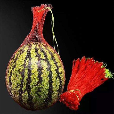 100 Stück wiederverwendbare, hängende Wassermelonen-Netzbeutel zur Aufbewahrung von Obst wie Honigmelonen, Gemüse, Krabben und Schalentieren (1/4)