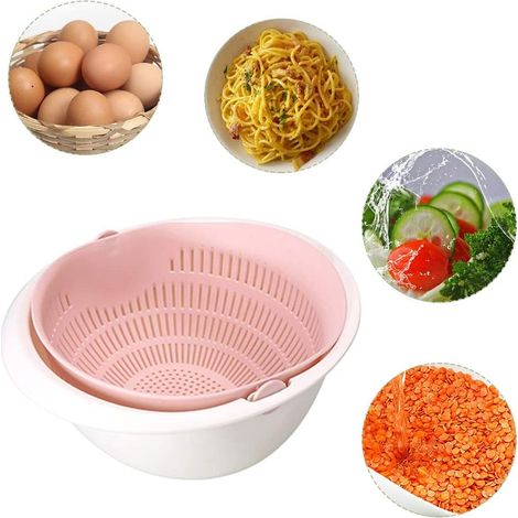 Passoire Égouttoir Multifonctionnel 2 en 1 - Bassin Rotatif Double Couche pour Fruits Légumes Riz - 32 cm - Acier Inoxydable Alimentaire (1/5)