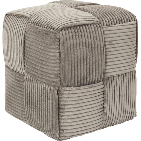 Pouf Côtelé Tressé "Scott" 38cm Taupe