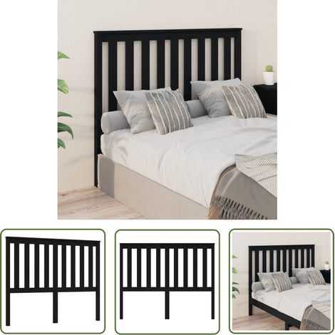 SKM Tête de lit Noir 146x6x101 cm Bois massif de pin (1/5)