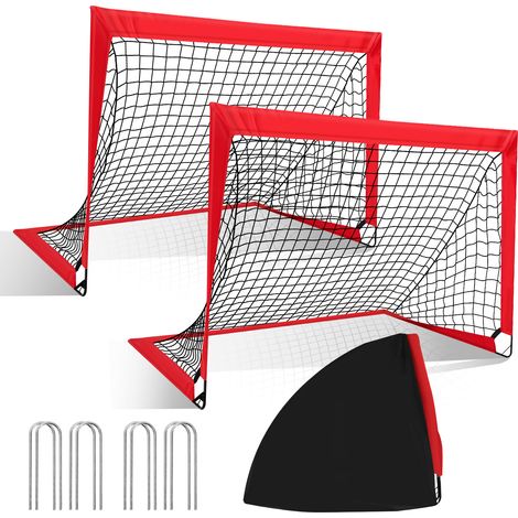 Jiubiaz Portería de fútbol infantil plegable de 2 piezas, 120 x 90 x 90 cm, estructura de fibra de vidrio con red de dacrón y bolsa de transporte.