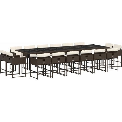 Maison Exclusive - 17-tlg. Garten-Essgruppe mit Kissen Braun Poly