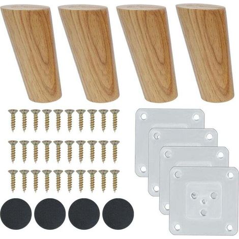 4pcs 10cm Angled Wooden Furniture Legs - Solid Replacement Legs for Sofa, Armchair, Table, TV Stand with Accessories