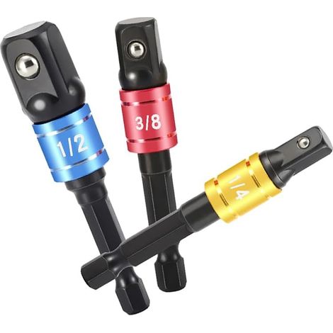 BEBUSINGOTO Jeu d'adaptateurs de clé à douille, 1/4", 3/8", 1/2", adaptateur à six pans creux pour perceuse à percussion, tournevis sans fil et visseuse à percussion, noir (1/5)