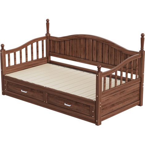 Sofá cama extensible de madera 90/180 x 190 cm con cajones y somier de láminas, nogal (1/5)
