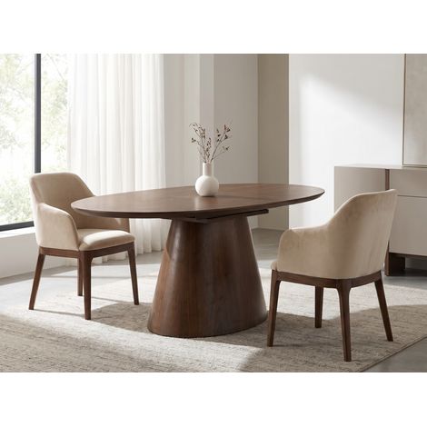 Table à manger Ovana - Extensible avec plateau et piétement en finition bois noyer 160 à 200 cm - Homeluxury