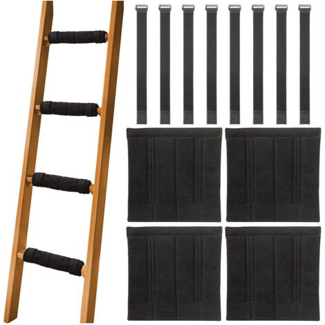 QORVA-Jeu de 4 Coussins pour échelle de lit superposé avec 8 Sangles de Fixation réglables - Housse en Mousse antidérapante Noire pour escabeau, échelle de lit, échelle télescopique (1/5)