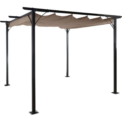 [NEUWERTIG] Pergola HHG-116, Garten Pavillon, stabiles 6cm-Gestell + Schiebedach 3,5x3,5m taupe-braun