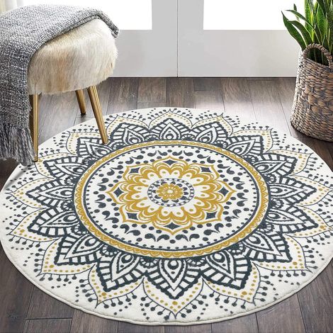 Tapis Salon Rond 120 cm, Boheme Tapis de Salon Lavable en Machine Doux Tapis de Chambre Descente de Lit Chambre Adulte Antidérapant Moquette Salon pour Salle à Manger, Chambre à Coucher (1/5)