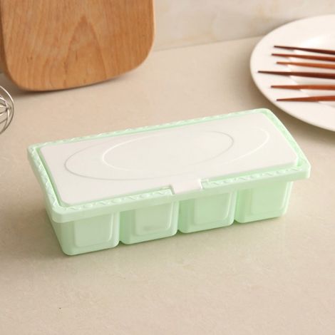 Aufbewahrungsbox mit 4 Fächern für Gewürze, Salz, Soßen, Küche, grüner Kunststoff (1/2)