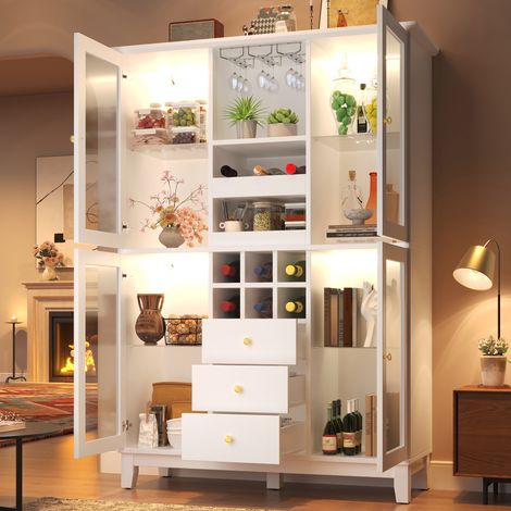 Credenza LED RGB con app, 3 cassetti, portabicchieri e portabottiglie, bianca (1/5)