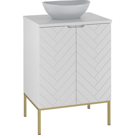 Meuble simple vasque 60cm 2 portes sur pieds Daria Blanc