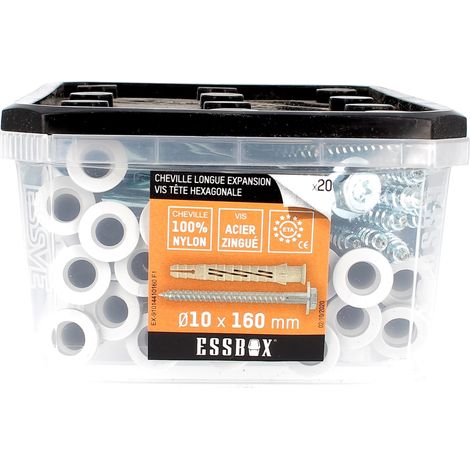 ESSBOX de 20 Chevilles Nylon Longue Expansion avec TH Embase Acier 10X160 (1/2)