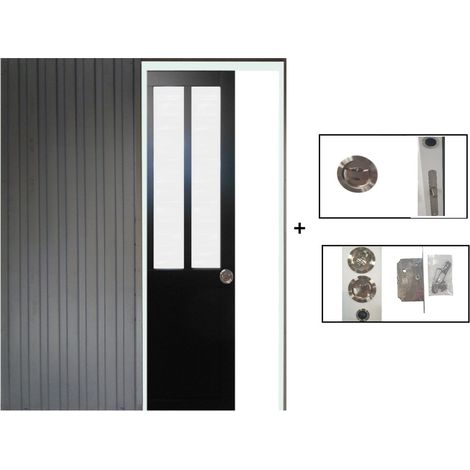 Porte Coulissante Atelier Noir vitre depoli H204 x L83 + Système à Galandage (sans kit finition) (1/5)
