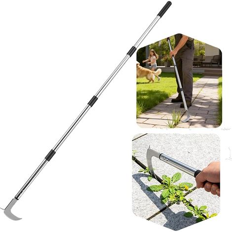 Outil de Désherbage avec Long Manche Désherbeur à Manche Long Réglables avec Bord Dentelé Couteau Désherbeur Manuel en Acier Inoxydable pour Enlever la Mousse et Les Mauvaises Herbes (1/5)
