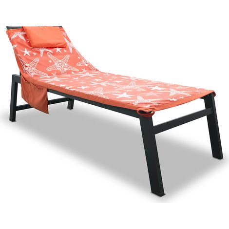 Telo Mare Microfibra Da Lettino Con Cuscino E Tasche Modello Miami Arancio (1/4)