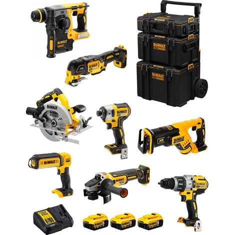 DeWALT Kit DWK803 (DCD996 + DCH273 + DCG405 + DCF887 + DCS355 + DCS367 + DCS570 + DCL050 + 3 x 5,0 Ah + DCB115 + Carro 3en1) (1/5)