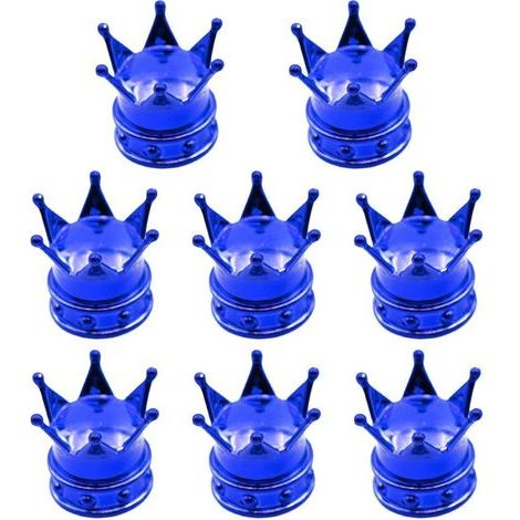 Set mit 8 Kronenventilen für Autos, SUVs und Motorräder – Metallkern mit Dichtungen, kompatibel mit Reifenventilschäften in Rot, Schwarz, Silber (Blau) (1/4)