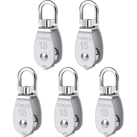 15 mm Einzel-Umlenkrolle Edelstahl-Umlenkrolle Heberolle Flaschenzug Tragkraft 35 kg - Silber