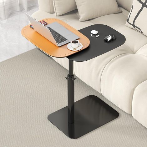Table d'appoint en forme de C hauteur reglable, table canapé pivotante à 360°, Deux planches de table, ordinateur portable stand pour canapé/lit, Petite café C tables pour Salon/Chambre (Orange) (1/5)