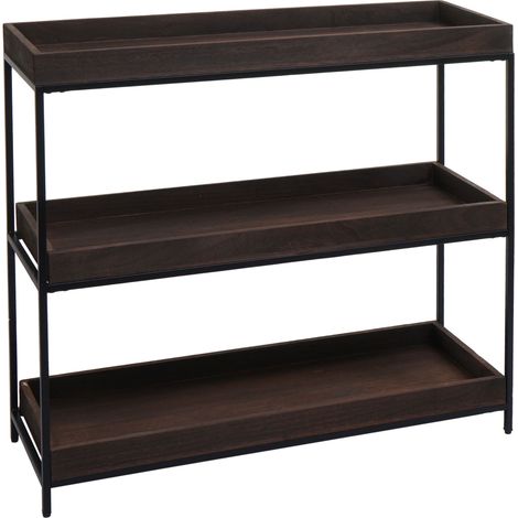 [NON UTILIZZATO] Scaffale libreria portavasi 3 ripiani da interno HHG-874 metallo legno 90x100x35cm legno scuro
