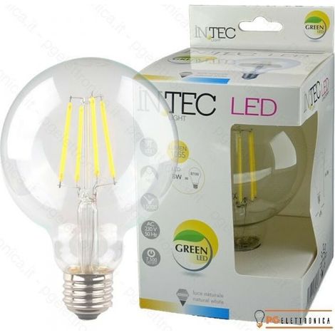 Lampadina led E27 Filamento 8w GLOBO in bianco caldo, naturale, freddo Intec SMD Bianco naturale