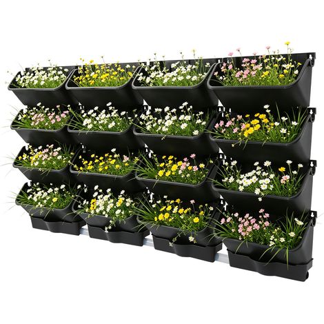 20 pièces Jardinière verticale Pot de plantation mural avec Système d'égouttage Automatique 16 pot de fleurs à Suspendue avec 4 pots drainants pour Cour,Jardin,Balcon (Noir) (1/5)
