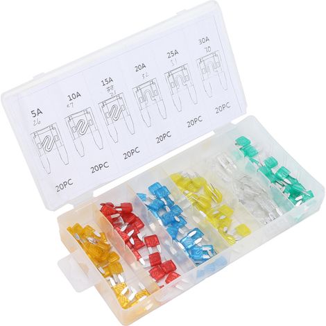 Set mit 120 universellen Mini-Flachsicherungen 5A 10A 15A 20A 25A 30A für Motorräder und Autos (1/5)